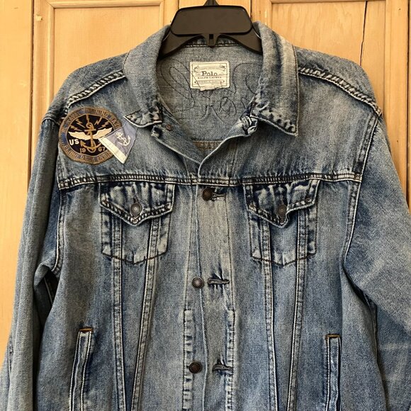 Polo Ralph Lauren Womens Bear Capsule Patches Denim Jacket Sz. Large Blue AN EXC - Picture 6 of 12